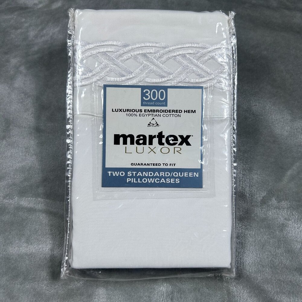 Martex Luxor White Pillowcases Egyptian Cotton Standard Queen Embroidered Hem